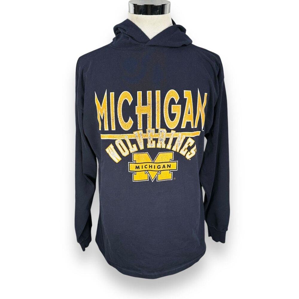 Vintage Champion Michigan Wolverines Hoodie Mens Large Blue USA 80s 90s Pullover